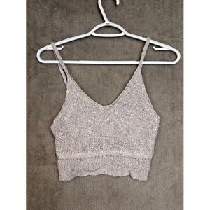 UNIO Grey Textured Knit Crop Cami Top V-Neck Spaghetti Strap Size S/M